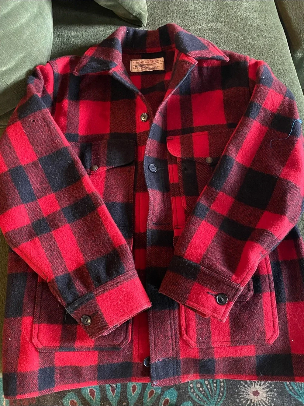 Vintage Filson Red and Black Buffalo Plaid Wool Jacket